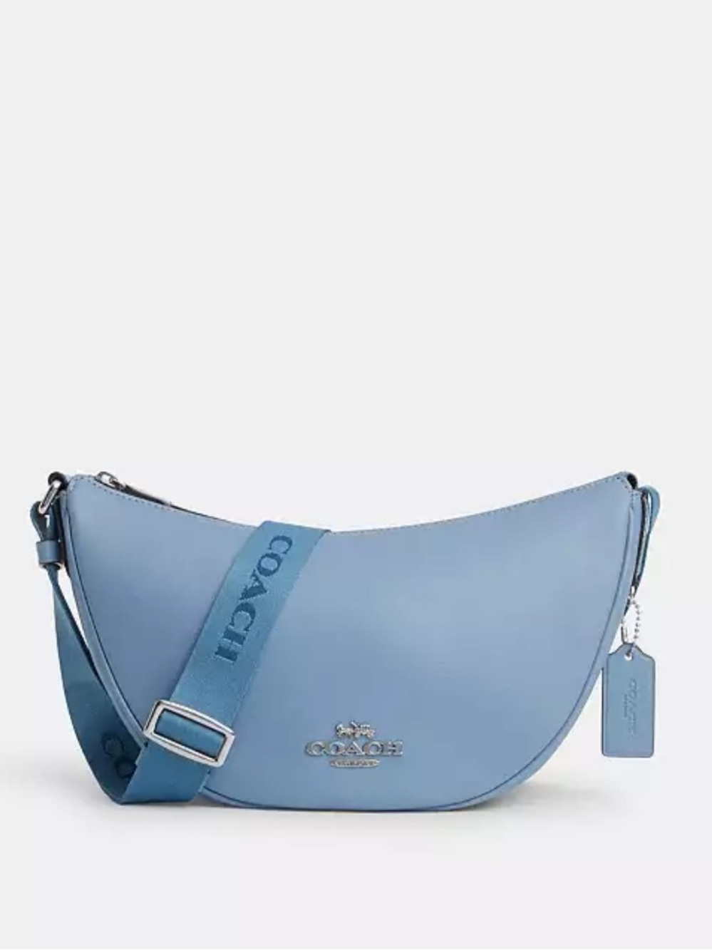 COACH Smith Pace Powder Blue Crescent Shoulder Bag with Logo Strap NWT